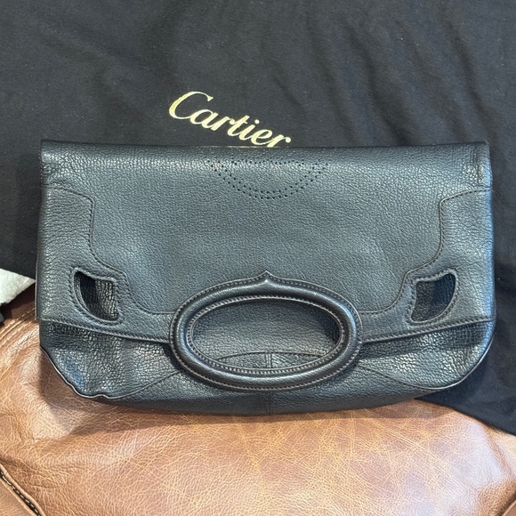 Cartier Leather Marcello De Black Foldover Clutch or Tall Satchel Evening Bag - Picture 1 of 16